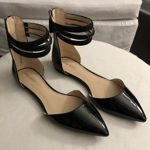Nine West patent leather and leather flats with ankle strap, never worn